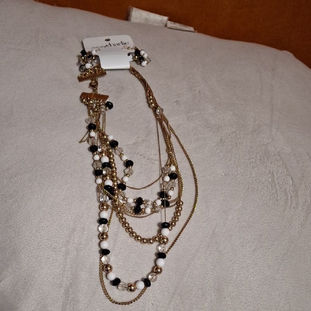 Charming Charlie Gold and Black Beaded Necklace